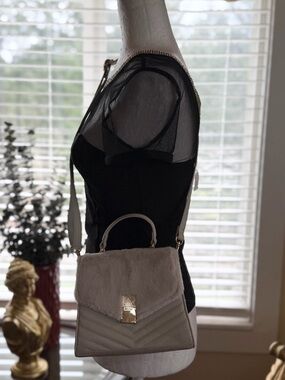 Aldo Cream Faux Fur & Quilted Satchel